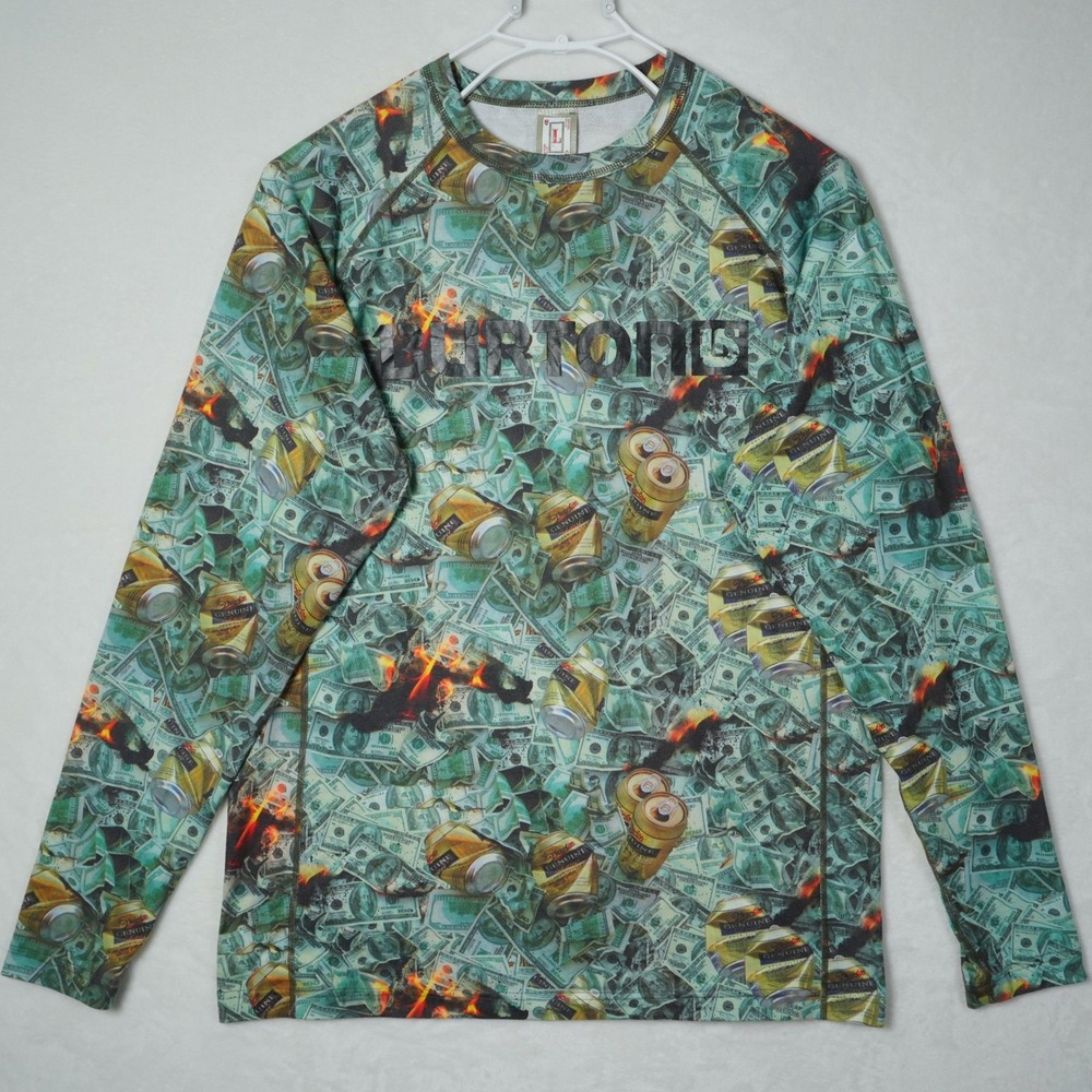 Burton DryRide Mens Large Money Beer Can Graphic Long Sleeve Base Layer Top